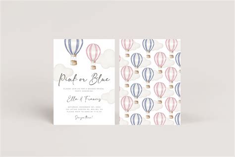Editable Hot Air Balloons Gender Reveal Invitation And Evite Bundle