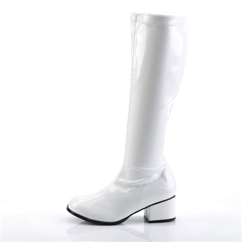 Bottes Blanches En Cuir Verni Ann Es Hippie Disco Gogo Botte Haute