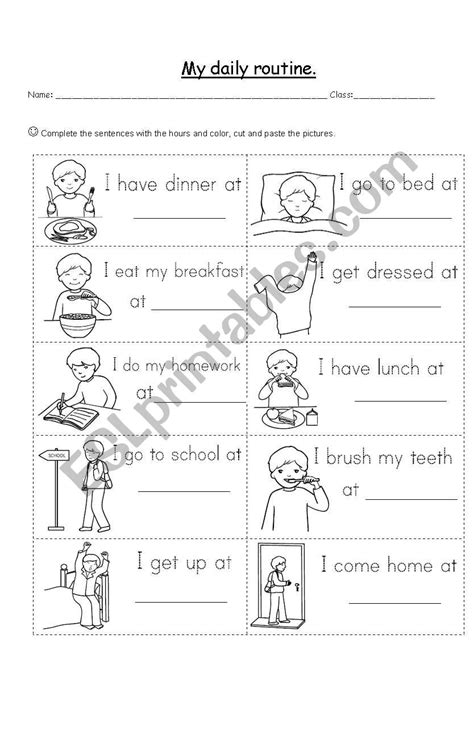 Daily Routines Color Cut And Paste Worksheet Free Esl Printable