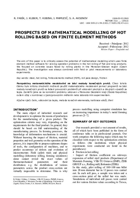 Pdf Prospects Of Mathematical Modelling Of Flat And Long Hot Rolling