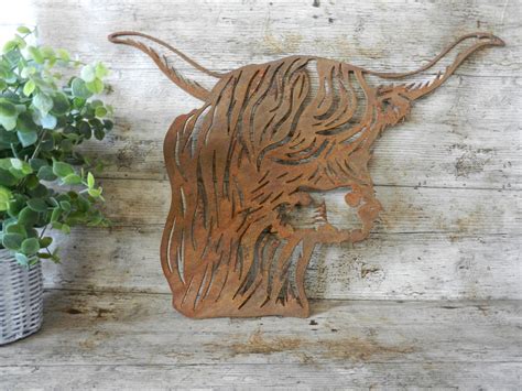 Highland Cow Wall Decor Rusty Metal Highland Cow Garden Etsy