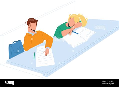 Bore Student Sitting At Classroom Table Vector Stock Vector Image And Art