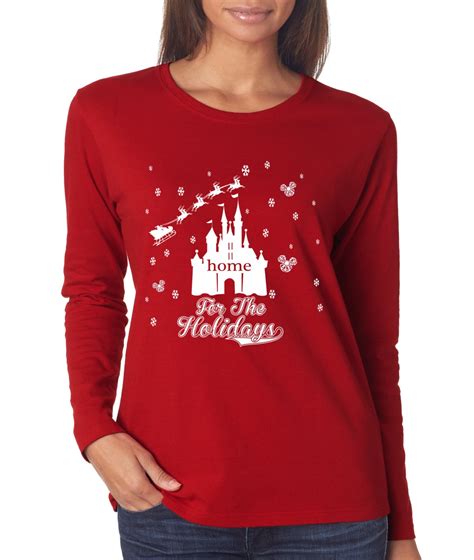 Home For The Holidays Ladies Long Sleeve Christmas T Shirt