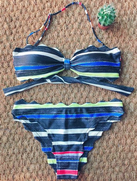 15 71 Stripe Bandeau Bikini Set MULTICOLOR L Bikinis Bandeau