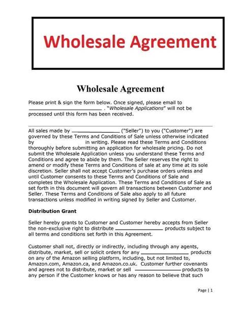 Wholesale Agreement Wholesale Template Pdf File Instant Etsy