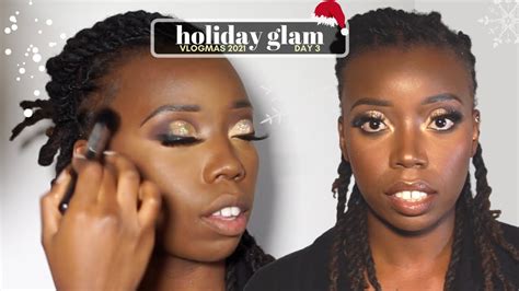 Holiday Glam Make Up Look Vlogmas Day Glittery Smokey Eye Nude