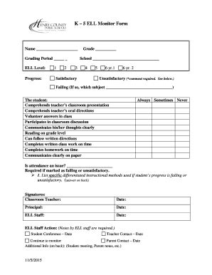 Fillable Online Henry K12 Va K 5 ELL Monitor Form Henry County Public