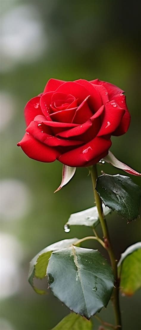 Red Rose with Leaves Background Wallpaper