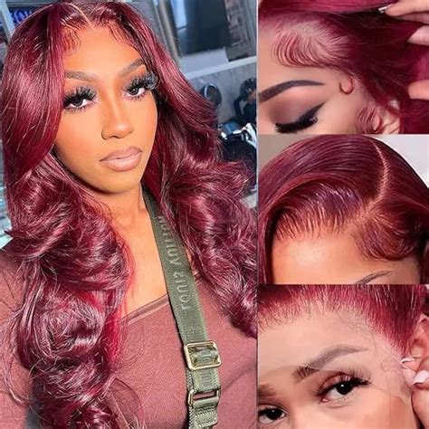 99j Burgundy Lace Front Wigs Human Hair Wine Red Colored 36 Inch 13x4 Body Wave