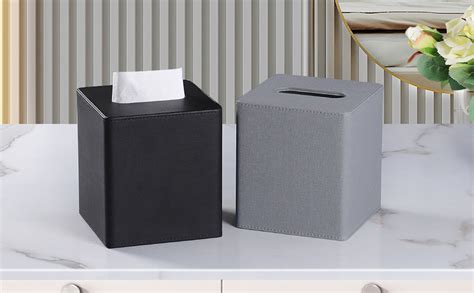 Meibooch Tissue Box Cover Stylish Pu Leather Square Tissue Box Holder