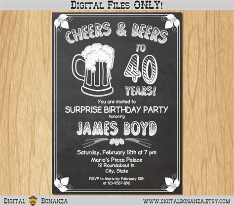 40th Birthday Invitation Cheers And Beers Invite Surprise Etsy