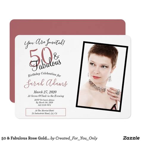 50 And Fabulous Rose Gold 50th Birthday Party Photo Invitation Rose Gold