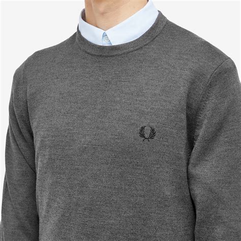 Fred Perry Crew Neck Jumper Dark Grey Marl End