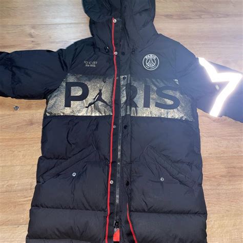 Psg X Jordan Parka Blackred Small Long Coat Worn Depop