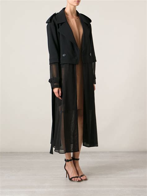 Dkny Sheer Long Trench Coat In Black Lyst