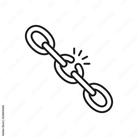 Black Isolated Outline Icon Of Broken Chain On White Background Line