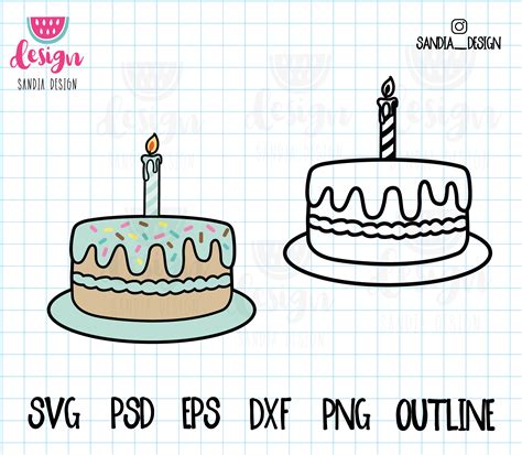 Doodle Birthday Cake SVG PNG Psd Outline Personal And Etsy