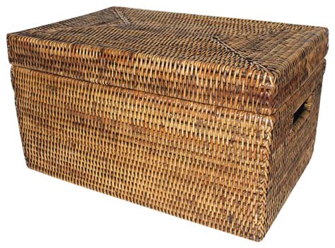 Rattan Lidded Storage Basket Rectangular Lid Tropical Baskets By Hudson And Vine