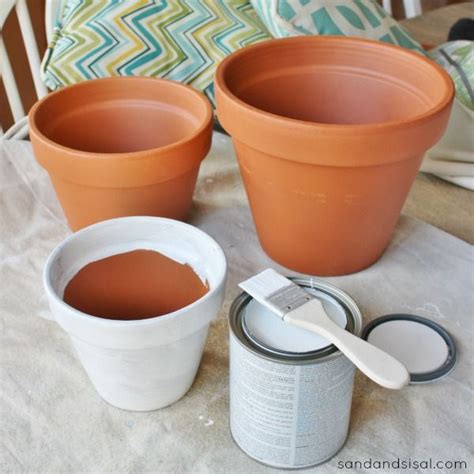 How To Paint Terracotta Pots Sand And Sisal Painted Pots Diy