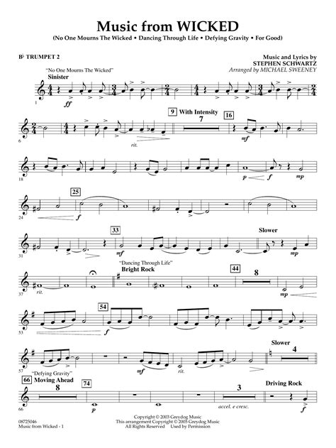 Music From Wicked Arr Michael Sweeney Bb Trumpet By Stephen