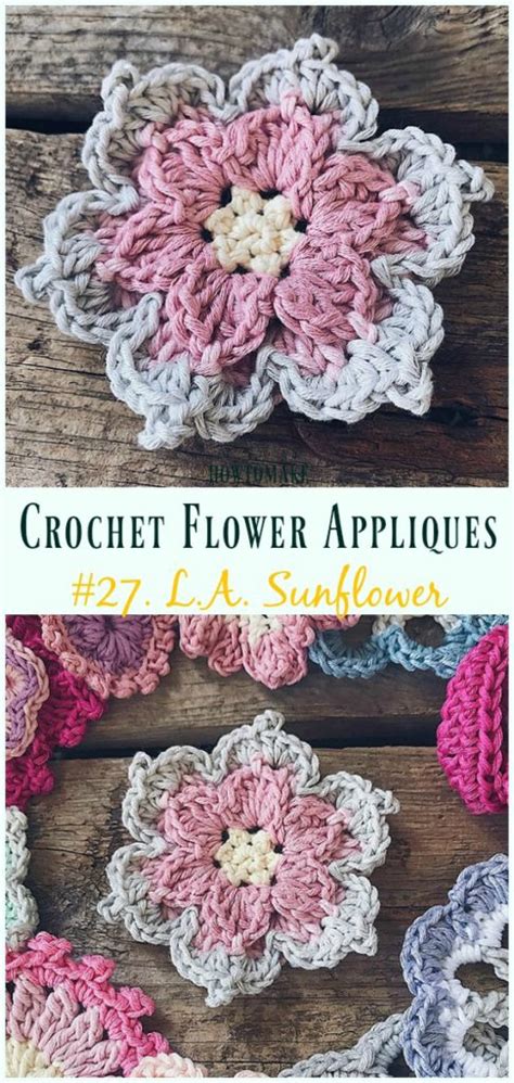 Easy Crochet Flower Appliques Free Patterns for Beginners