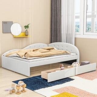 Full Size Pu Upholstered Tufted Daybed With Two Drawers And Cloud