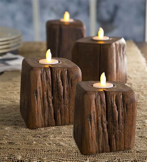 Wood Block Tea Light Holders Set Of Decorative Accents Tea