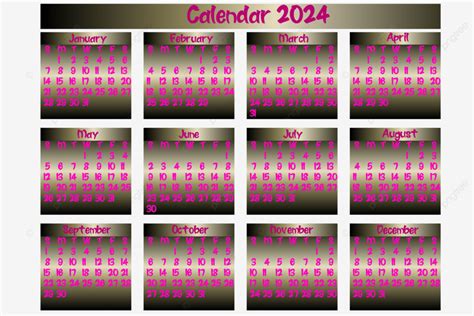 Lindo Calendário De 2024 Design De Cor De Bronze Rosa Vetor PNG