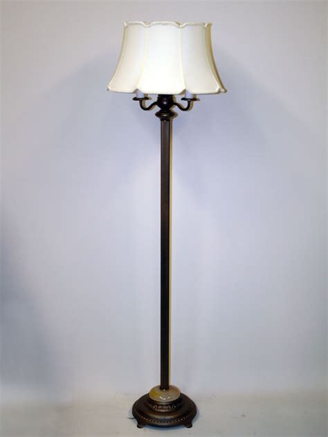 Six Way Antique Metallic Brass Floor Lamp W Faux Onyx Inset C 1930