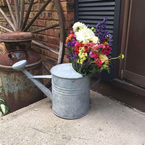 Vintage Galvanized Garden Decor Antique Watering Can Etsy Watering Can Galvanized Decor