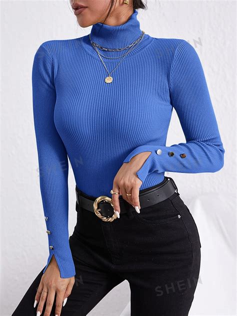 Shein Essnce Turtle Neck Ribbed Knit Jumper Shein Uk