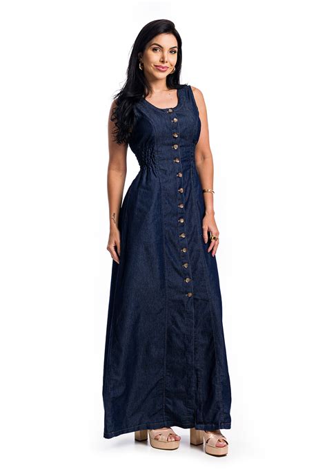 Vestido Jeans Longo Com Lastex Restrito Jeans