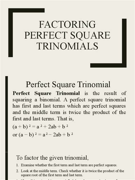 Factoring Perfect Square Trinomials Pdf Numbers Quadratic Equation