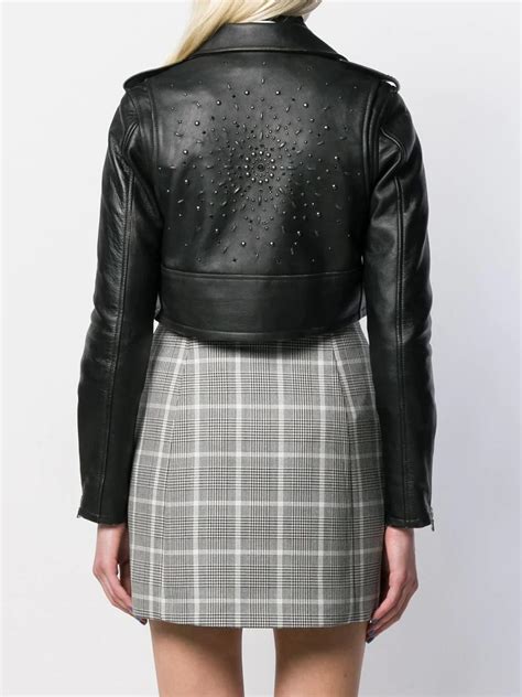 Black Leather Cropped Biker Jacket - Maker of Jacket