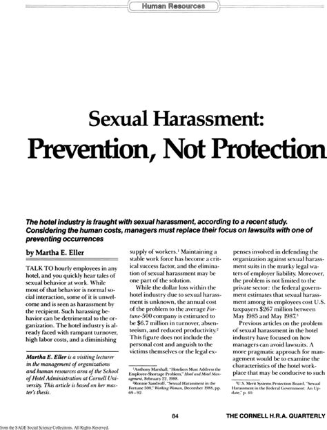 Sexual Harassment Prevention Not Protection Martha E Eller 1990