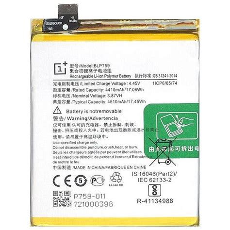 Oneplus Batteria Ricambio Originale Pila Litio Blp Mah Per