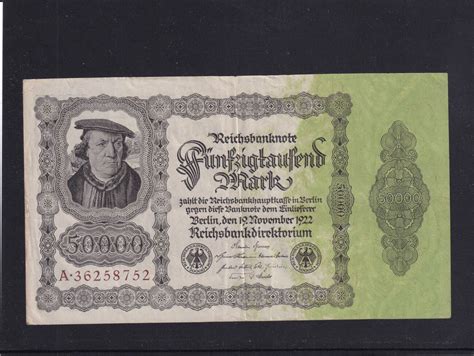 Weimarer Republik Reichsbank 50000 Mark 1922 Ro 79a DEU 90a