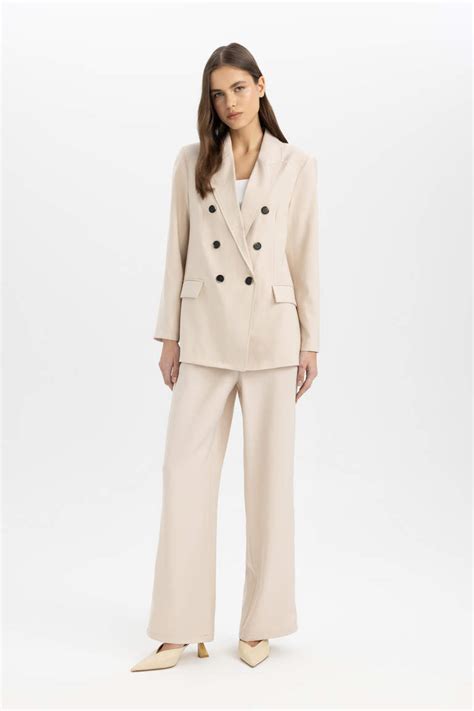 Beige Woman Oversize Fit Jacket Collar Blazer Defacto