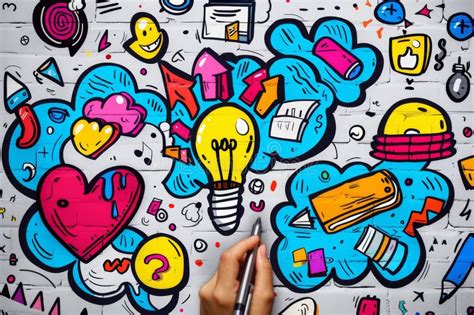Person Drawing Doodles on Wall. Generative AI Stock Image - Image of ...