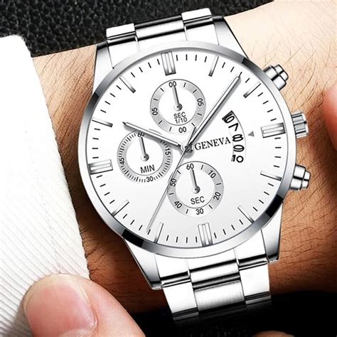 2023 Fashion Mens Watches for Men Luxury Silver Stainless Steel Quartz ...