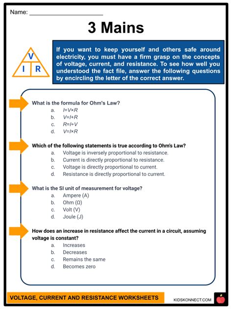 Voltage Current And Resistance Worksheets Overview Ohm S Law