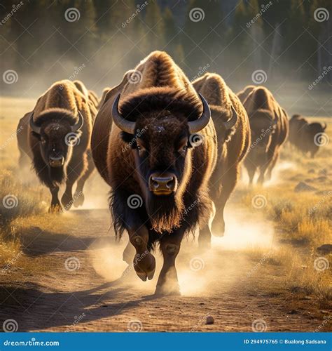 Herd Buffalo in Yellowstone Made with Generative AI Illustration Stock ...