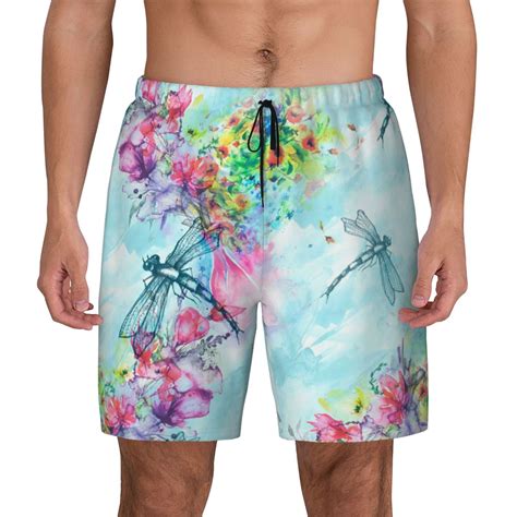 Haiem Dragonfly Floral Mens Swim Trunks With Compression Liner 2 In 1