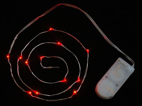 Wire Light LED strand - 12 Red LED + coin cell holder