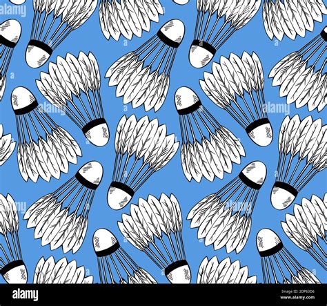 Seamless Pattern With A Sketch Of Shuttlecocks For Playing Badminton On