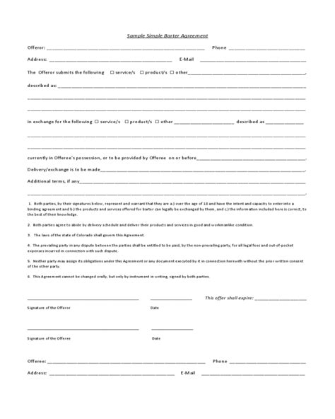Sample Simple Barter Agreement Edit Fill Sign Online Handypdf