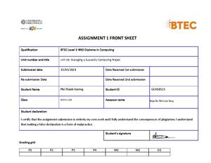 Io T Assignment Frontsheet Assignment Front Sheet