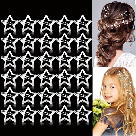 Ouligay 30PCS Silver Star Snap Hair Clips Metal Star Hair Clips Star