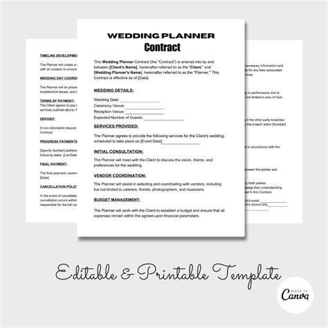 Wedding Planner Agreement Planning Service Contract Event Planner