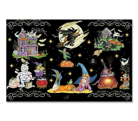 Halloween Sampler Counted Cross Stitch Pattern Halloween Black Cat